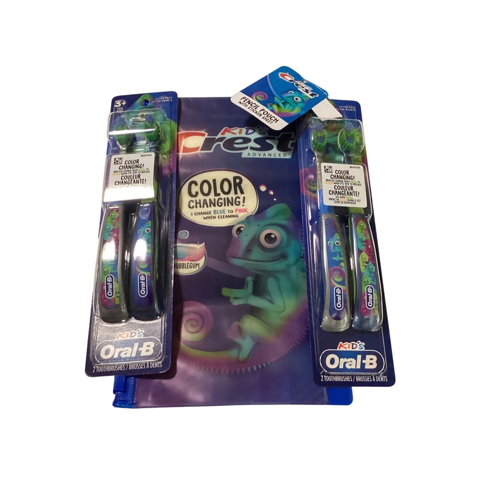 Oral-B Kids‎ Crest Advanced Color Changing Toothbrush 4 Pack with Pencil Pouch